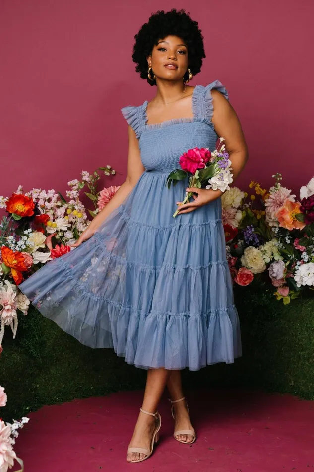 Baltic Born The Guest Edit Emma Smocked Tulle Dress Slate Blue 8211 Women