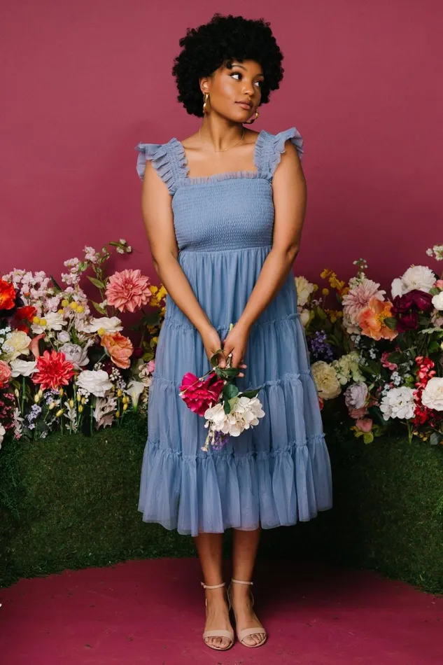Baltic Born The Guest Edit Emma Smocked Tulle Dress Slate Blue 8211 Women Baltic Born The Guest Edit Emma Smocked Tulle Dress Slate Blue 8211 Women
