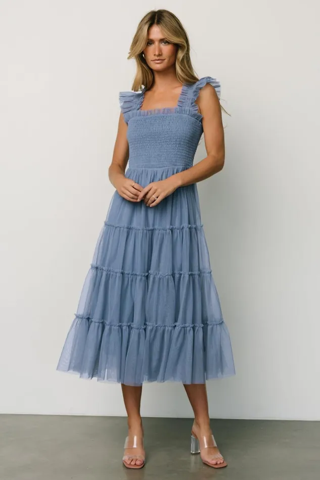 Baltic Born The Guest Edit Emma Smocked Tulle Dress Slate Blue 8211 Women Baltic Born The Guest Edit Emma Smocked Tulle Dress Slate Blue 8211 Women