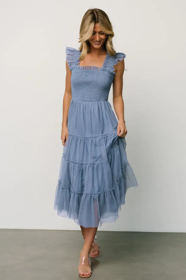 Baltic Born The Guest Edit Emma Smocked Tulle Dress Slate Blue 8211 Women Baltic Born The Guest Edit Emma Smocked Tulle Dress Slate Blue 8211 Women