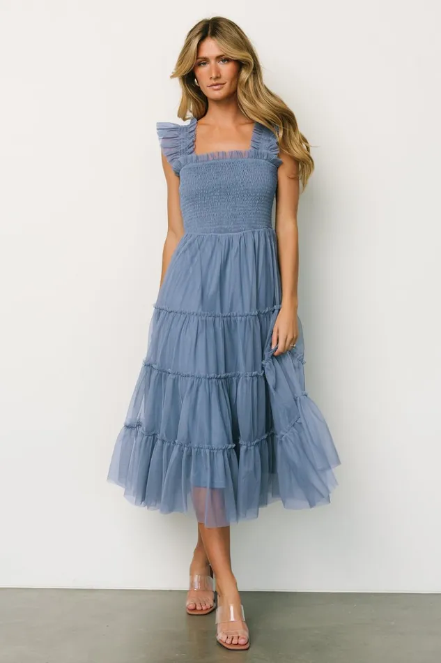 Baltic Born The Guest Edit Emma Smocked Tulle Dress Slate Blue 8211 Women Baltic Born The Guest Edit Emma Smocked Tulle Dress Slate Blue 8211 Women