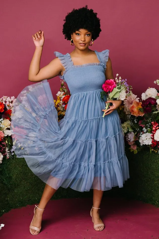Baltic Born The Guest Edit Emma Smocked Tulle Dress Slate Blue 8211 Women Baltic Born The Guest Edit Emma Smocked Tulle Dress Slate Blue 8211 Women