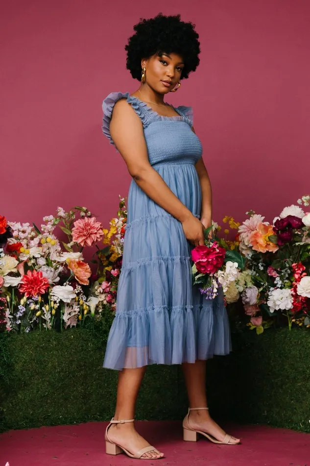 Baltic Born The Guest Edit Emma Smocked Tulle Dress Slate Blue 8211 Women Baltic Born The Guest Edit Emma Smocked Tulle Dress Slate Blue 8211 Women