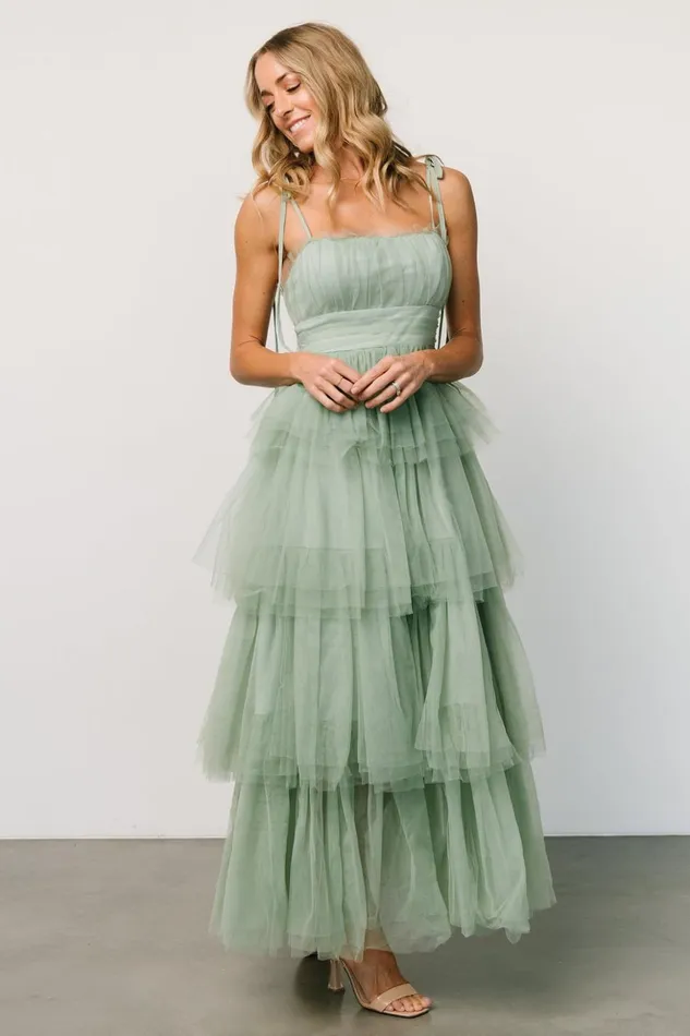 Baltic Born Tulle Styles Alora Tulle Tiered Maxi Dress Sage Green 8211 Women