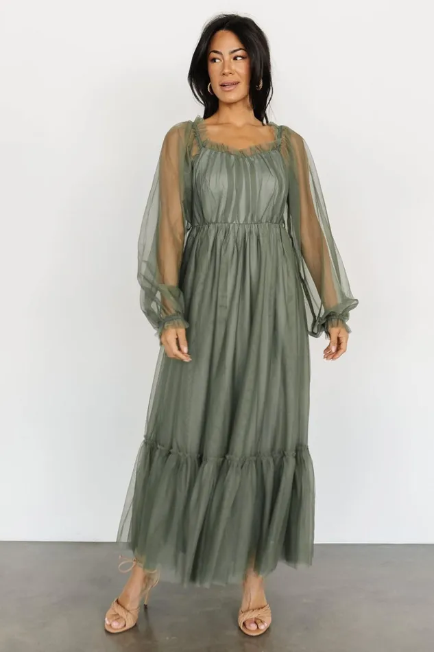 Baltic Born Tulle Styles Cleobelle Maxi Dress Dusty Olive 8211 Women