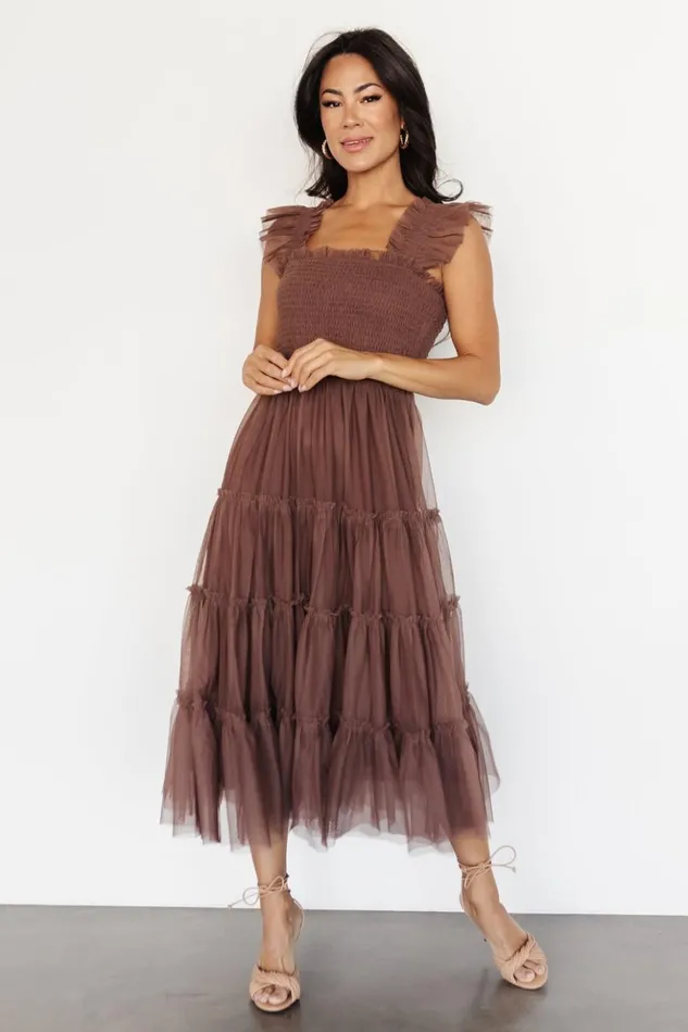 Baltic Born Tulle Styles Emma Smocked Tulle Dress Brown 8211 Women