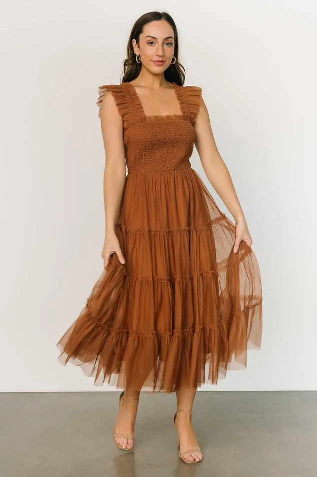 Baltic Born Tulle Styles Emma Smocked Tulle Dress Mocha 8211 Women