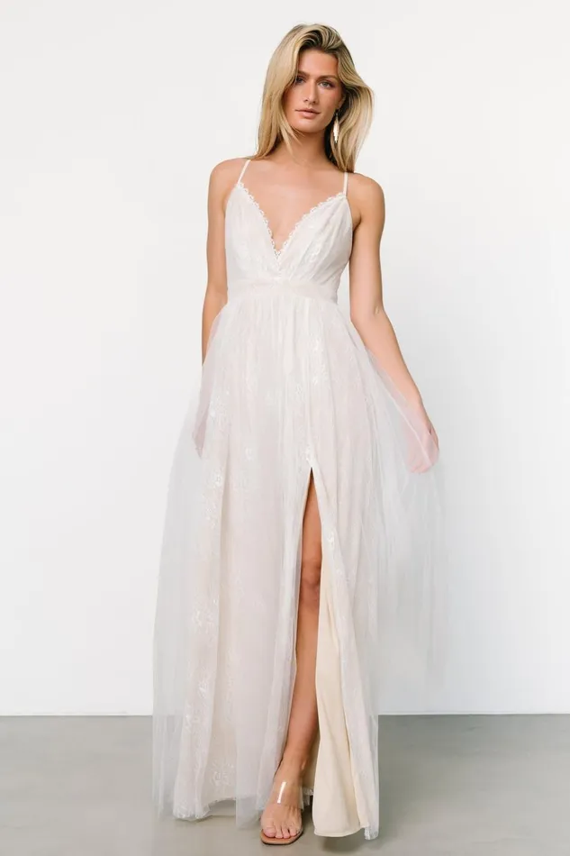 Baltic Born Tulle Styles Vasia Lace Tulle Maxi Dress White Nude 8211 Women