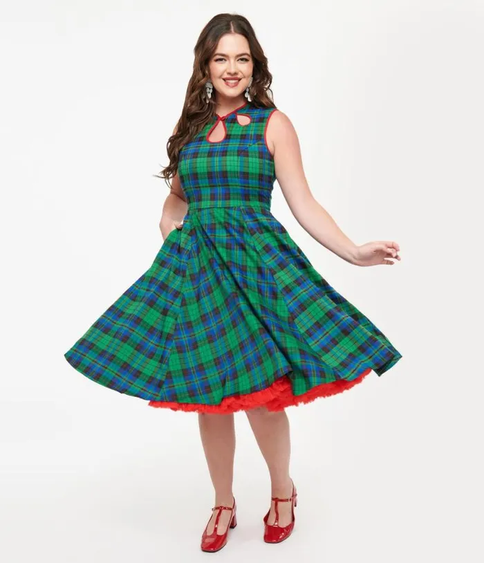 Banned 1950s Green and Blue Winter Check Swing Dress Dresses Unique Vintage Pocket Dresses Banned 1950s Green and Blue Winter Check Swing Dress Dresses Unique Vintage Pocket Dresses