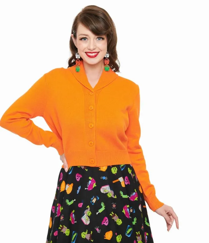 Banned 1950s Pumpkin Orange Cropped Cardigan Clothing Unique Vintage Sweaters and Cardigans Banned 1950s Pumpkin Orange Cropped Cardigan Clothing Unique Vintage Sweaters and Cardigans