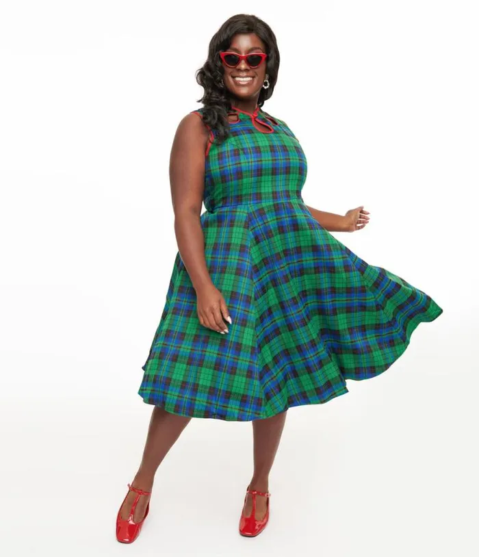 Banned Plus Size 1950s Green and Blue Winter Check Swing Dress DressesPlus Unique Vintage Pocket Dresses Banned Plus Size 1950s Green and Blue Winter Check Swing Dress DressesPlus Unique Vintage Pocket Dresses