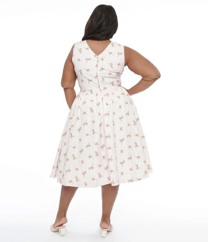 Barbie X Plus Size 1960s Pink Rosebud Garden Party Swing Dress DressesPlus Unique Vintage Swing