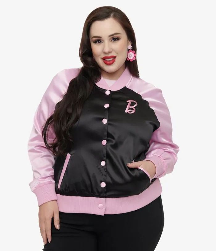 Barbie X Plus Size Pink and Black OG Barbie Long Sleeve Bomber Jacket ClothingPlus Unique Vintage Jackets Barbie X Plus Size Pink and Black OG Barbie Long Sleeve Bomber Jacket ClothingPlus Unique Vintage Jackets