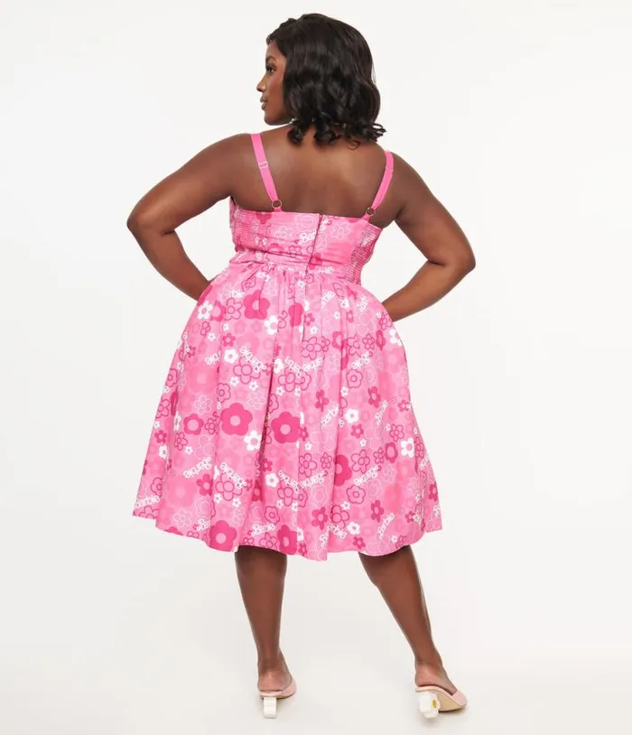 Barbie X Plus Size Pink Barbie Print Swing Dress DressesPlus Unique Vintage Swing