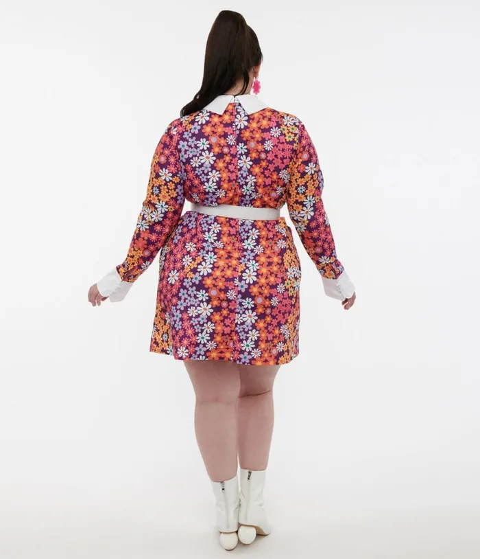 Barbie X Smak Parlour Plus Size 1970s Purple Floral Short N Sweet Flare Dress DressesPlus Unique Vintage Pocket Dresses