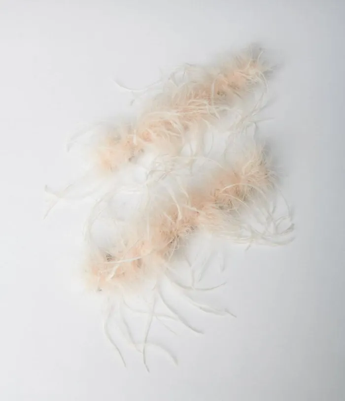 Beige Faux Ostrich Feather Cuffs Accessories Unique Vintage Gloves and Scarves