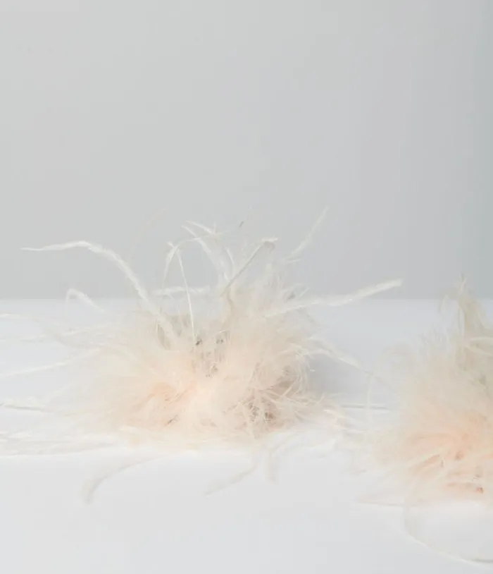 Beige Faux Ostrich Feather Cuffs Accessories Unique Vintage Gloves and Scarves