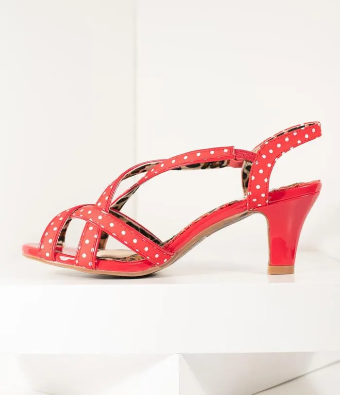 Bettie Page Retro Red and White Polka Dot Peep Toe Gracie Heels Shoes Unique Vintage Heels
