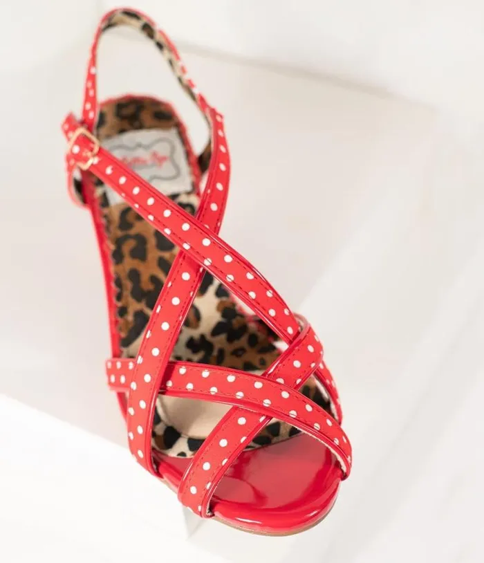 Bettie Page Retro Red and White Polka Dot Peep Toe Gracie Heels Shoes Unique Vintage Heels