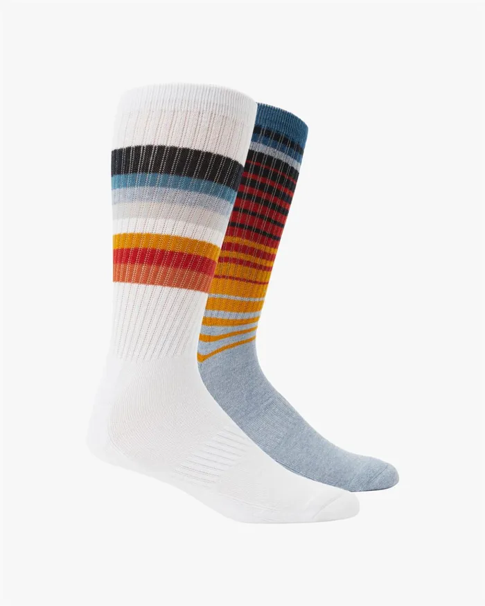 Billabong 2 Pack Faded Stripe Crew Socks White Men Socks