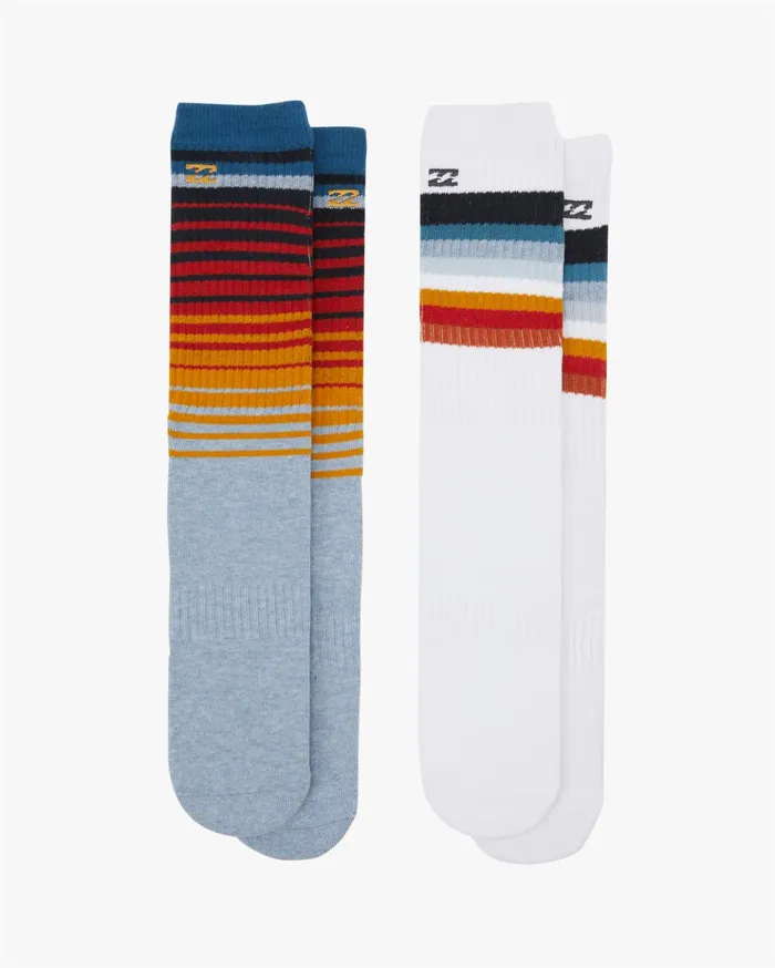 Billabong 2 Pack Faded Stripe Crew Socks White Men Socks Billabong 2 Pack Faded Stripe Crew Socks White Men Socks