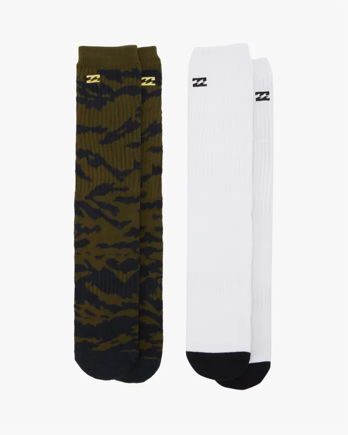 Billabong 2 Pack Zebra Block Crew Socks Olive Men Socks Billabong 2 Pack Zebra Block Crew Socks Olive Men Socks