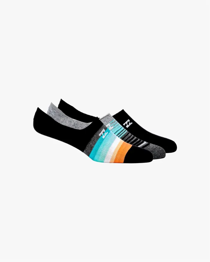 Billabong 3 Pack Faded Stripe NoShow Socks Black Men Socks