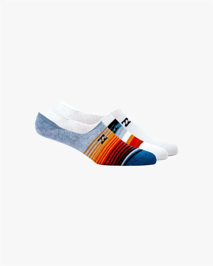 Billabong 3 Pack Faded Stripe NoShow Socks White Men Socks