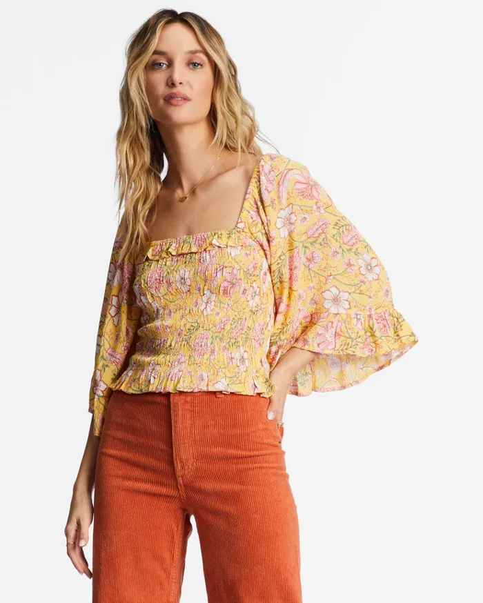 Billabong Be My Babe Bell Sleeve Top Golden Peach Women Tops Billabong Be My Babe Bell Sleeve Top Golden Peach Women Tops
