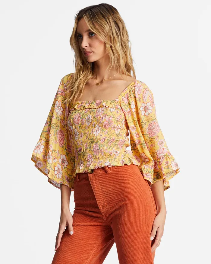 Billabong Be My Babe Bell Sleeve Top Golden Peach Women Tops Billabong Be My Babe Bell Sleeve Top Golden Peach Women Tops