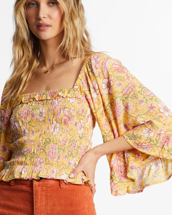 Billabong Be My Babe Bell Sleeve Top Golden Peach Women Tops Billabong Be My Babe Bell Sleeve Top Golden Peach Women Tops