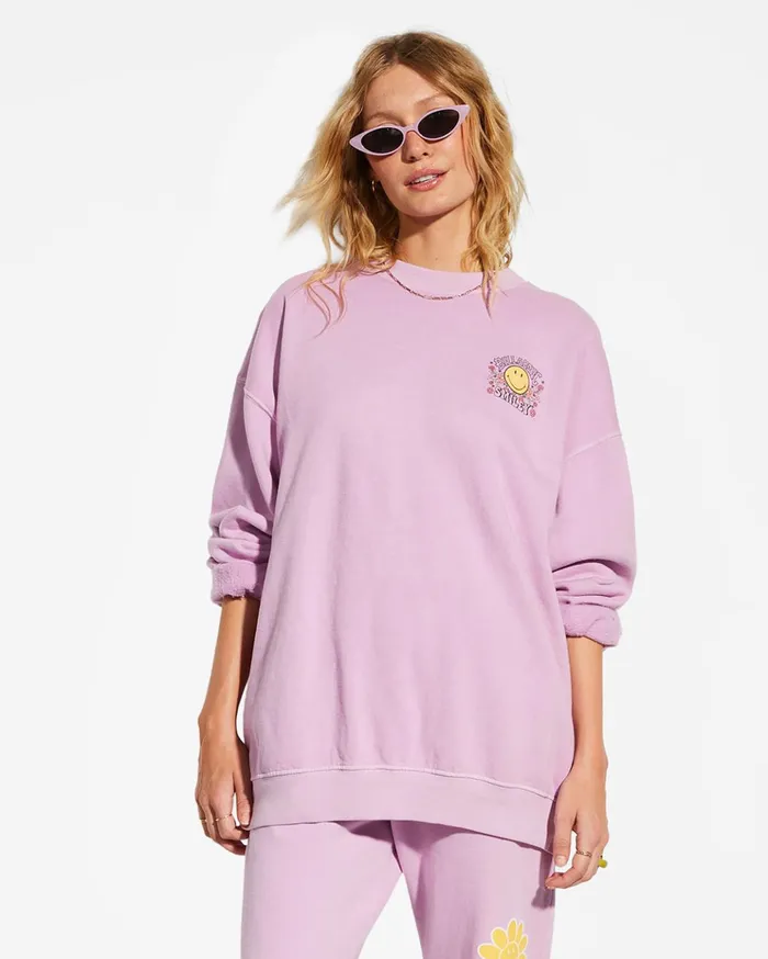 Billabong Billabong X Smiley Ridin Happy Sweatshirt Lady Lavender Women Hoodies and Fleece Billabong Billabong X Smiley Ridin Happy Sweatshirt Lady Lavender Women Hoodies and Fleece