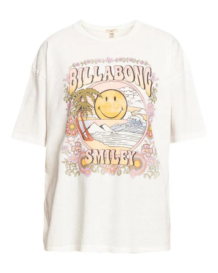 Billabong Billabong X Smiley True Boy Oversized TShirt Salt Crystal Women Tops Billabong Billabong X Smiley True Boy Oversized TShirt Salt Crystal Women Tops