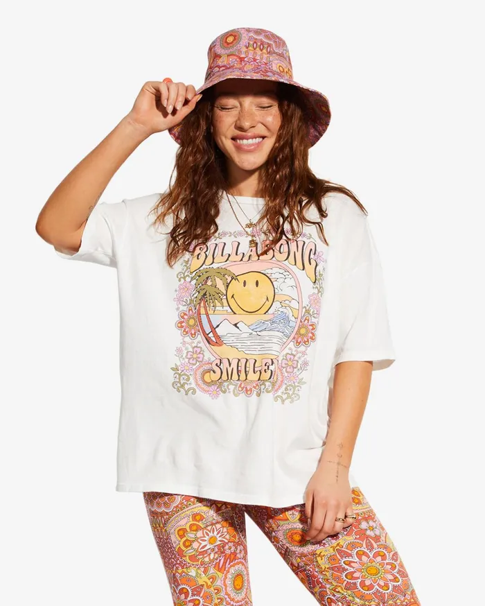 Billabong Billabong X Smiley True Boy Oversized TShirt Salt Crystal Women Tops Billabong Billabong X Smiley True Boy Oversized TShirt Salt Crystal Women Tops