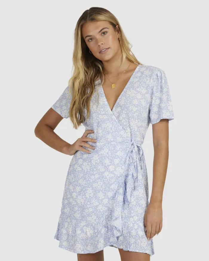 Billabong Blue Bell Bella Wrap Dress Blue Women Dresses
