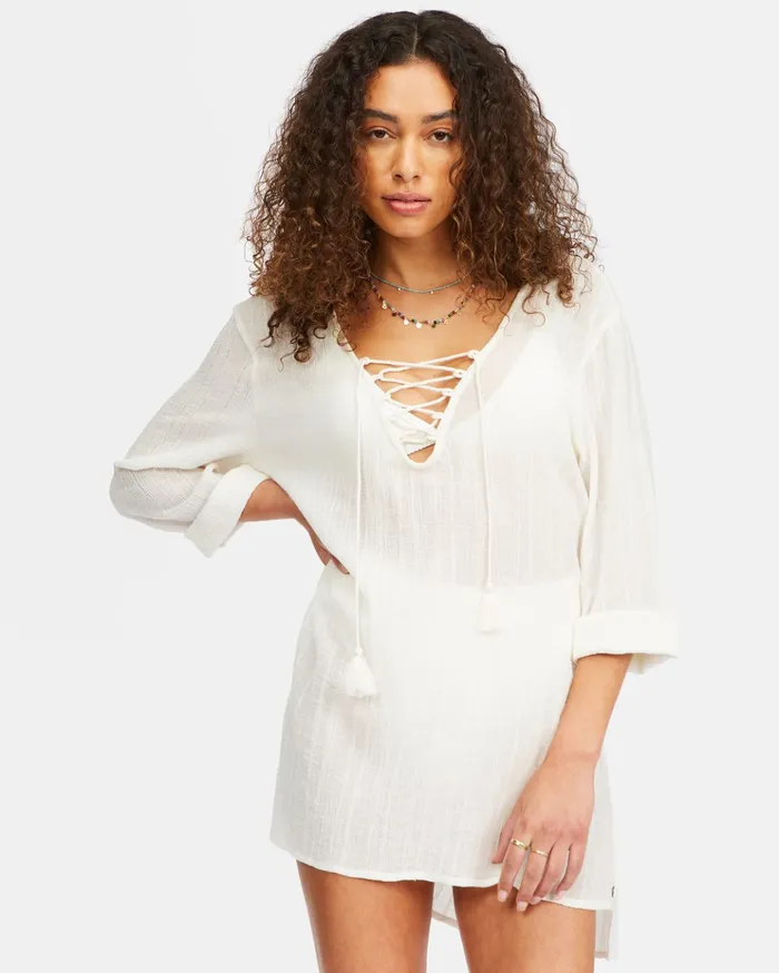 Billabong Blue Skies Mini Beach CoverUp Salt Crystal Women Dresses