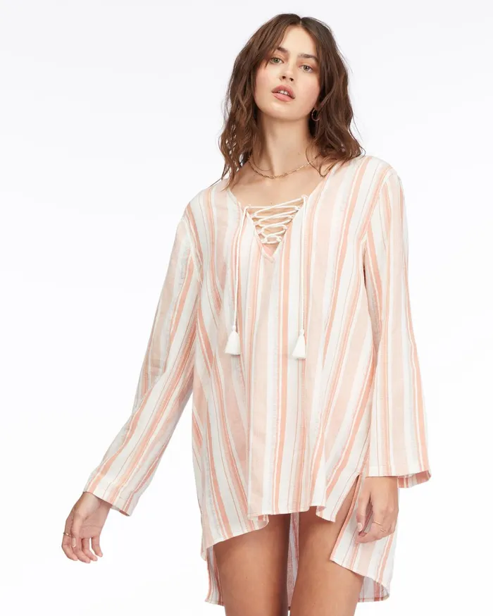 Billabong Blue Skies Mini Beach CoverUp Terracotta Women Dresses