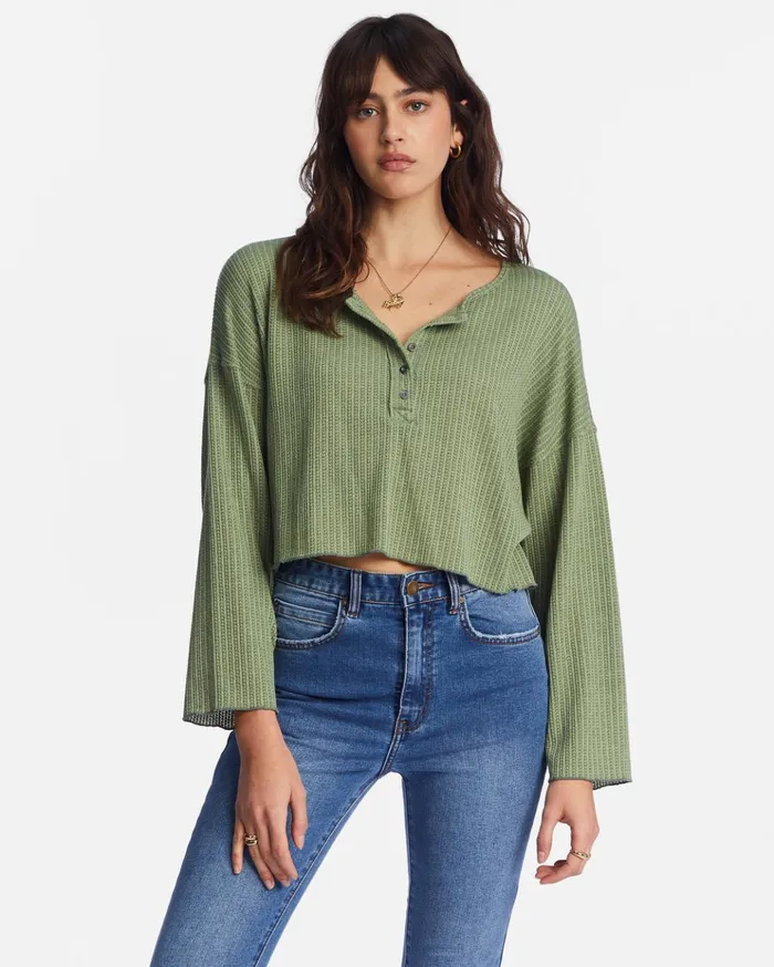 Billabong Come Again Cozy Lounge Top Luv Army Women Tops