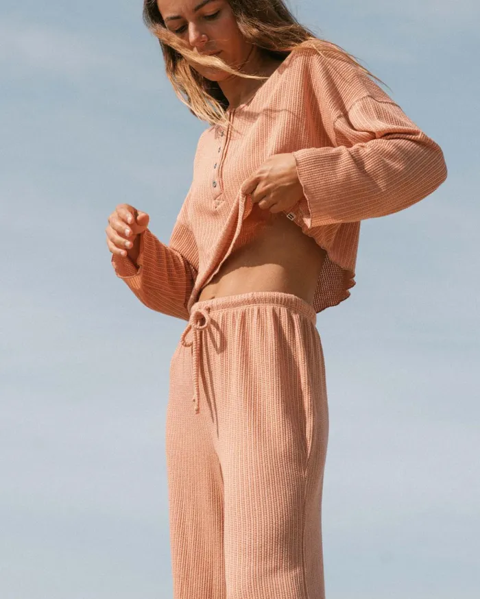 Billabong Come Again Cozy Lounge Top Washed Brick Women Tops