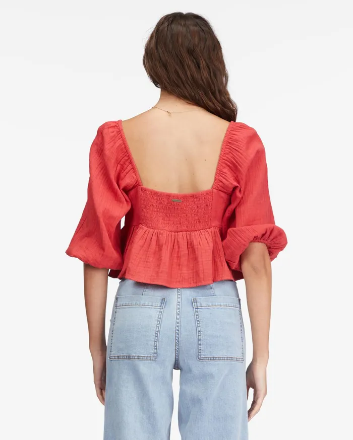 Billabong Cross My Heart Puff Sleeve Crop Top Deep Love Women Tops Billabong Cross My Heart Puff Sleeve Crop Top Deep Love Women Tops