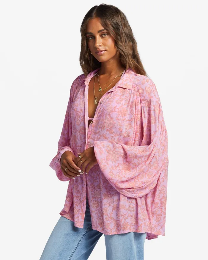 Billabong Day After Day Long Sleeve Shirt Pink Trails Women Tops Billabong Day After Day Long Sleeve Shirt Pink Trails Women Tops