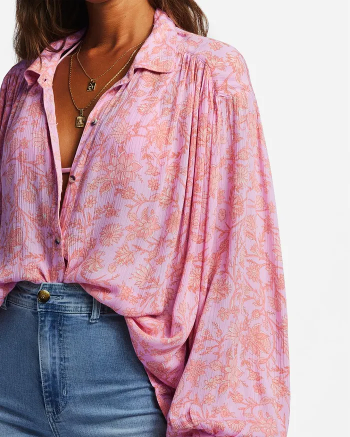Billabong Day After Day Long Sleeve Shirt Pink Trails Women Tops Billabong Day After Day Long Sleeve Shirt Pink Trails Women Tops