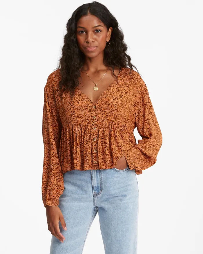 Billabong Easy Street Long Sleeve Blouse Toffee Women Tops