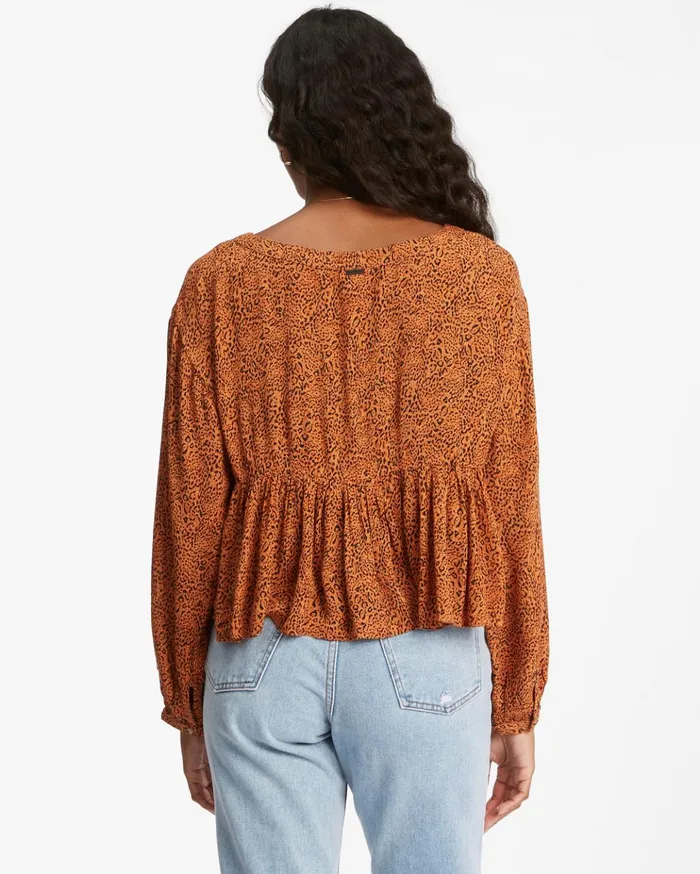 Billabong Easy Street Long Sleeve Blouse Toffee Women Tops Billabong Easy Street Long Sleeve Blouse Toffee Women Tops
