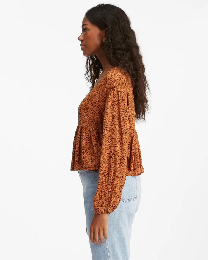 Billabong Easy Street Long Sleeve Blouse Toffee Women Tops Billabong Easy Street Long Sleeve Blouse Toffee Women Tops