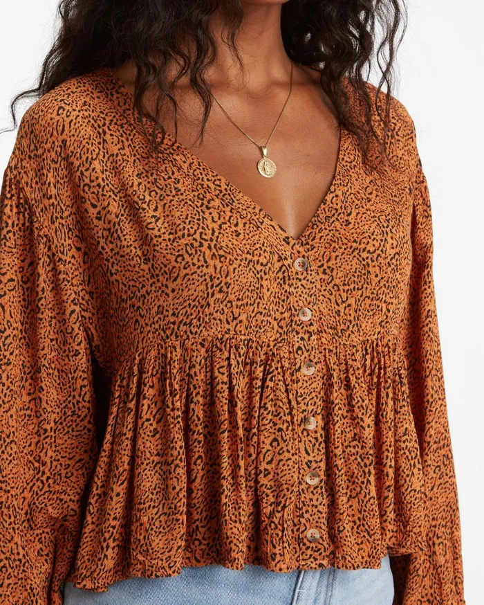 Billabong Easy Street Long Sleeve Blouse Toffee Women Tops Billabong Easy Street Long Sleeve Blouse Toffee Women Tops