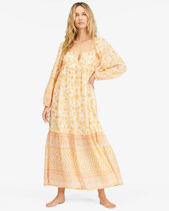 Billabong Endless Sunset Long Sleeve Maxi Dress Salt Crystal 2 Women Dresses