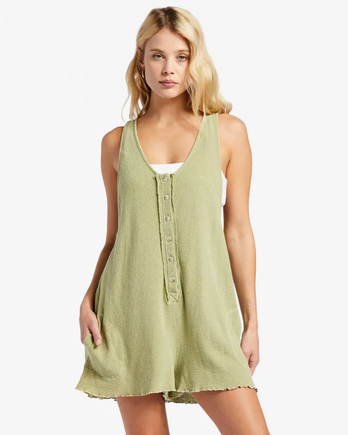Billabong Fade Away ButtonUp Knit Romper Avocado Women Dresses