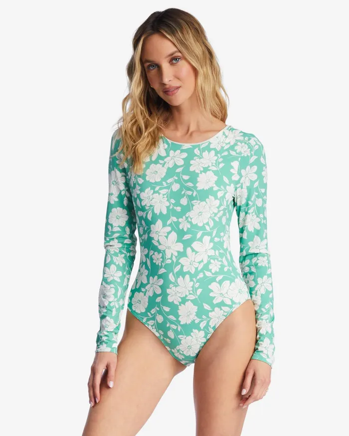 Billabong Field Day UPF 50 Long Sleeve OnePiece Swimsuit Sweet Grass Women Rashguards and Bodysuits Billabong Field Day UPF 50 Long Sleeve OnePiece Swimsuit Sweet Grass Women Rashguards and Bodysuits