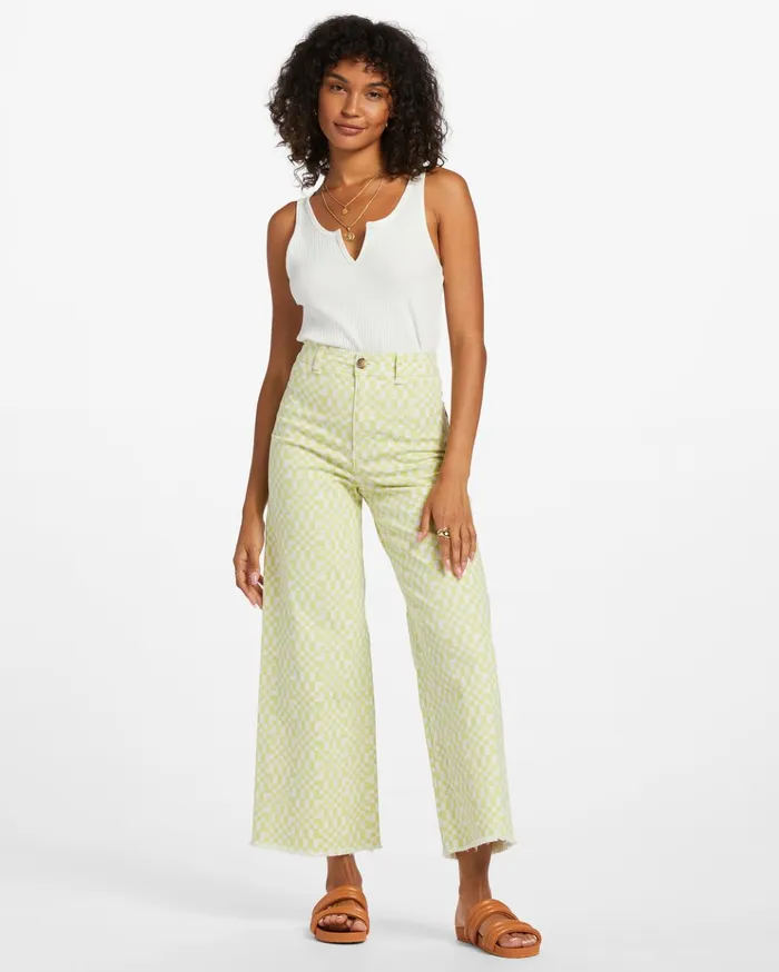 Billabong Free Fall Print Wide Leg Pants Light Lime Women Pants Billabong Free Fall Print Wide Leg Pants Light Lime Women Pants
